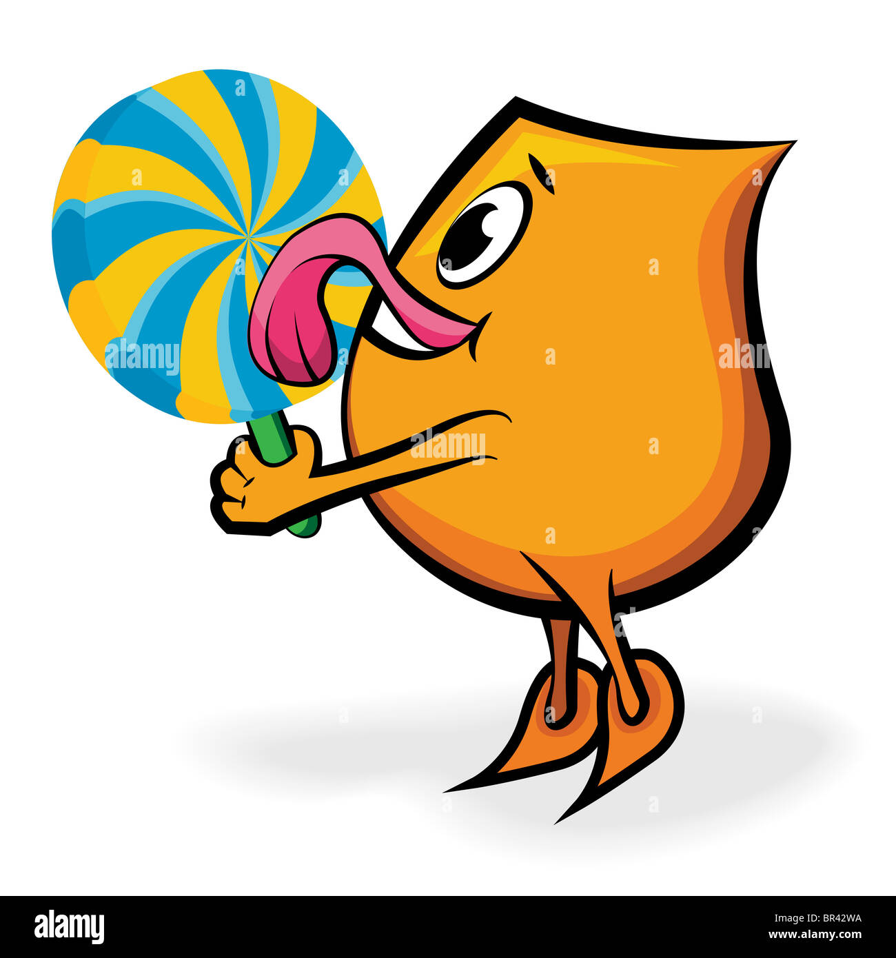 Cartoon character Blinky licking big lollipop, illustration Stock Photo