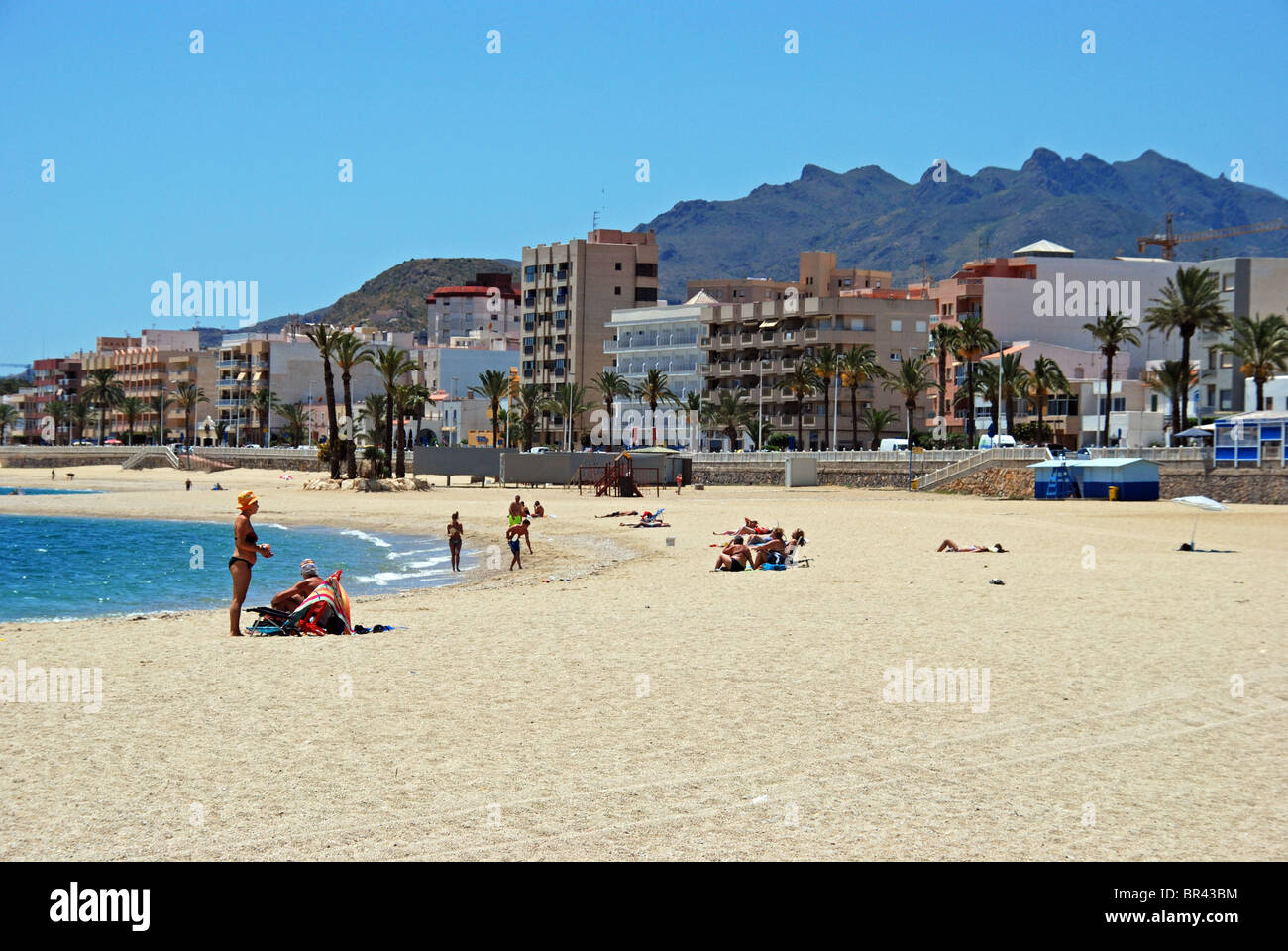 View along the beach, Garrucha, Almeria Province, Costa Almeria, Andalucia, Spain, Western Europe. Stock Photo