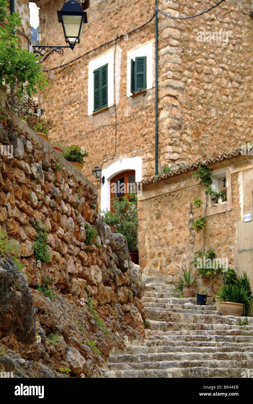 Alley and stairs, Fornalutx, Mallorca, Spain, Europe Stock Photo
