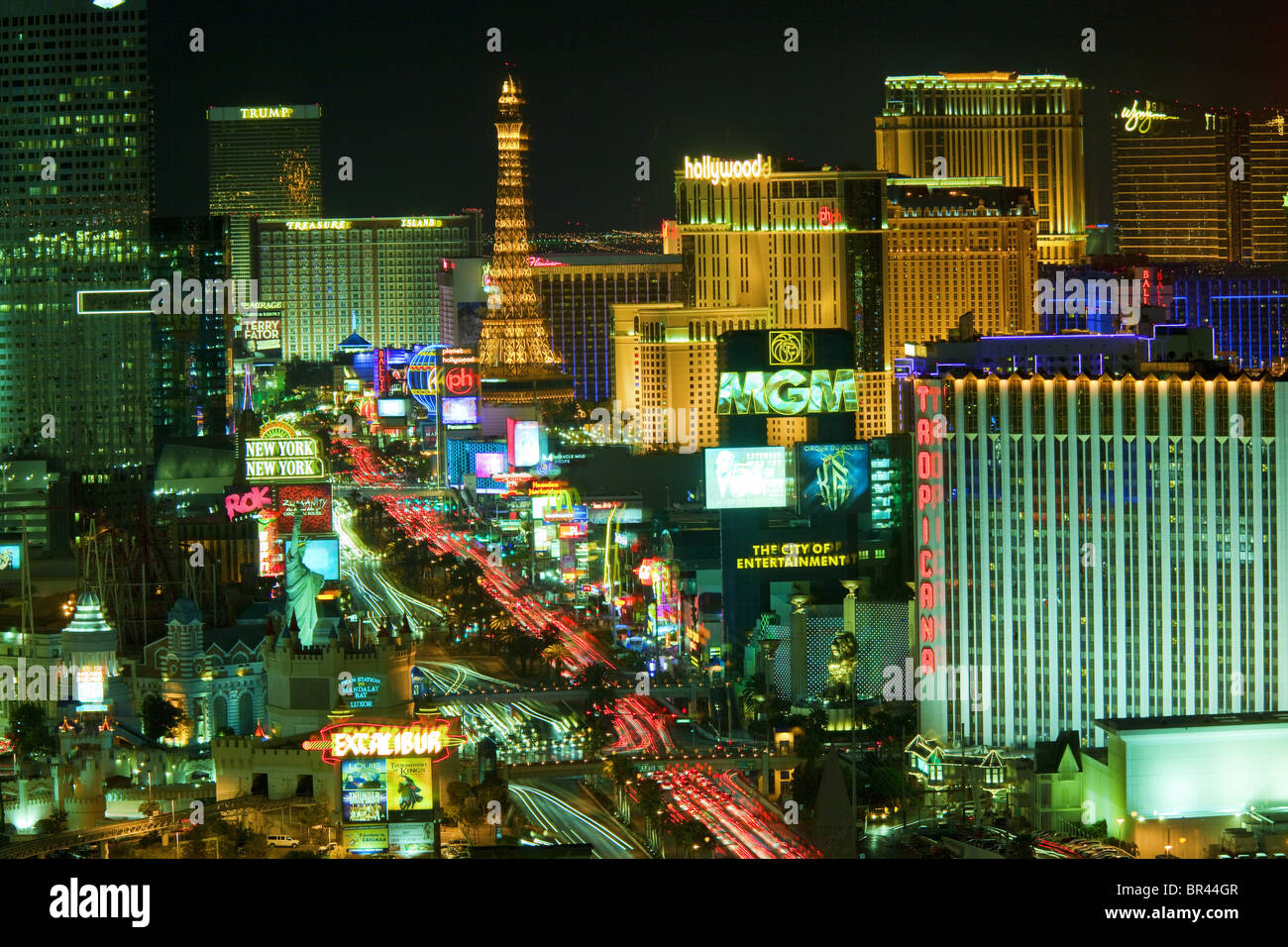 The Strip with the MGM Grand Hotel at night, Las Vegas, USA Stock Photo 