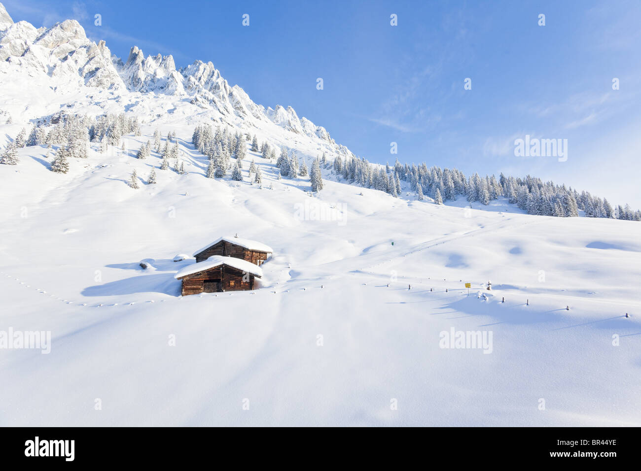 Alp huts at the Hochkoenig in snow, Austria Stock Photo - Alamy