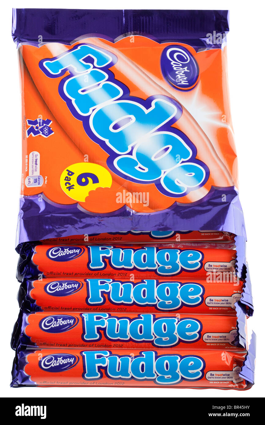 Packet of six Cadbury's fudge chocolate bars Stock Photo