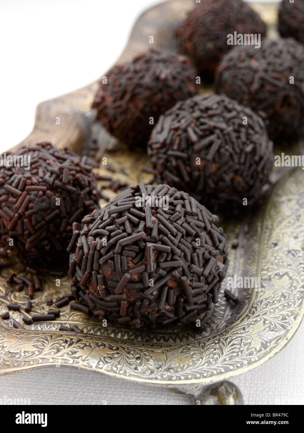 Hand rolled chocolate truffle balls hires stock photography and images