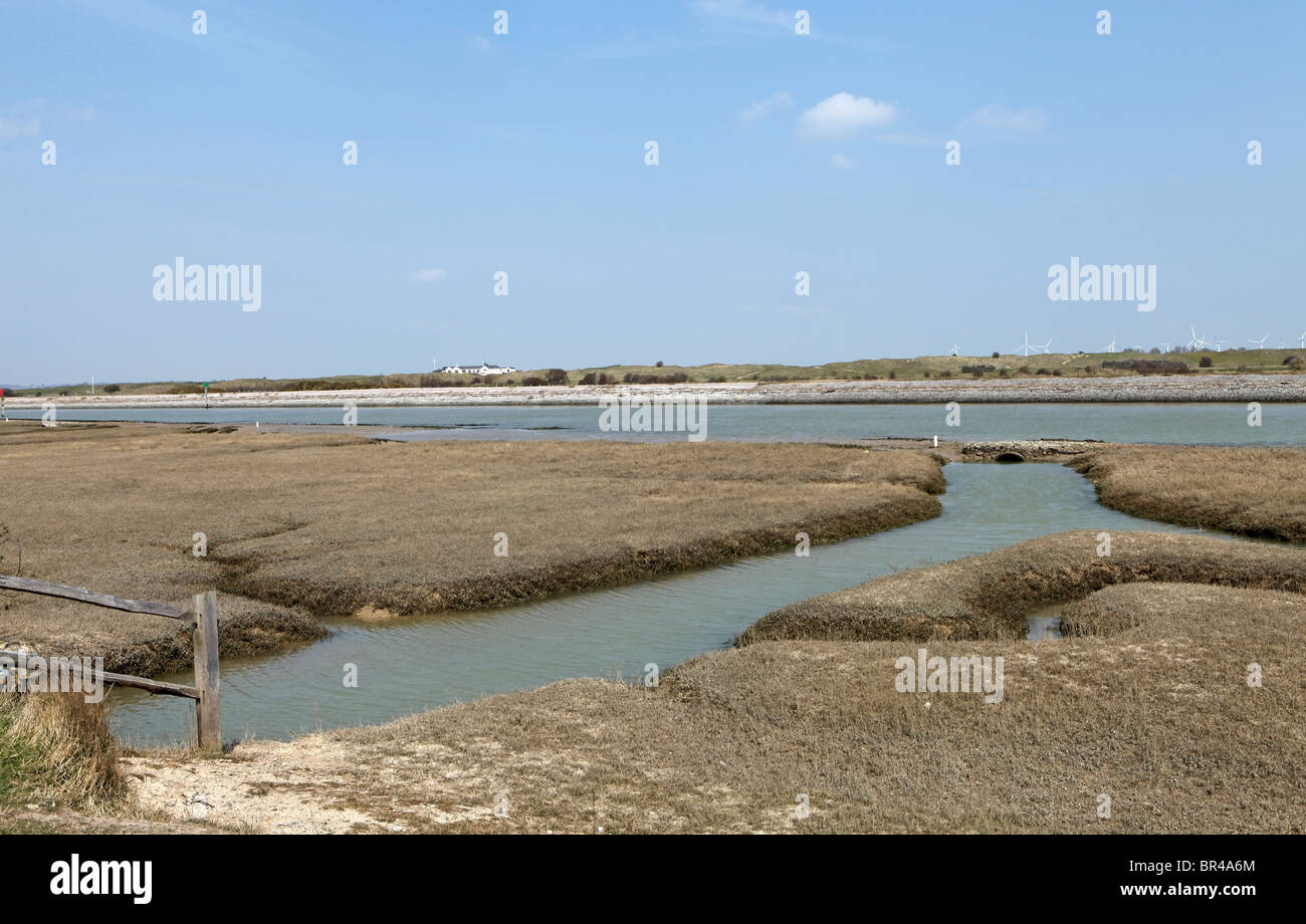 Tidal marshes at the inlet to Rye harbour, this area is perfect for the supply of Rye bay scallops Stock Photo