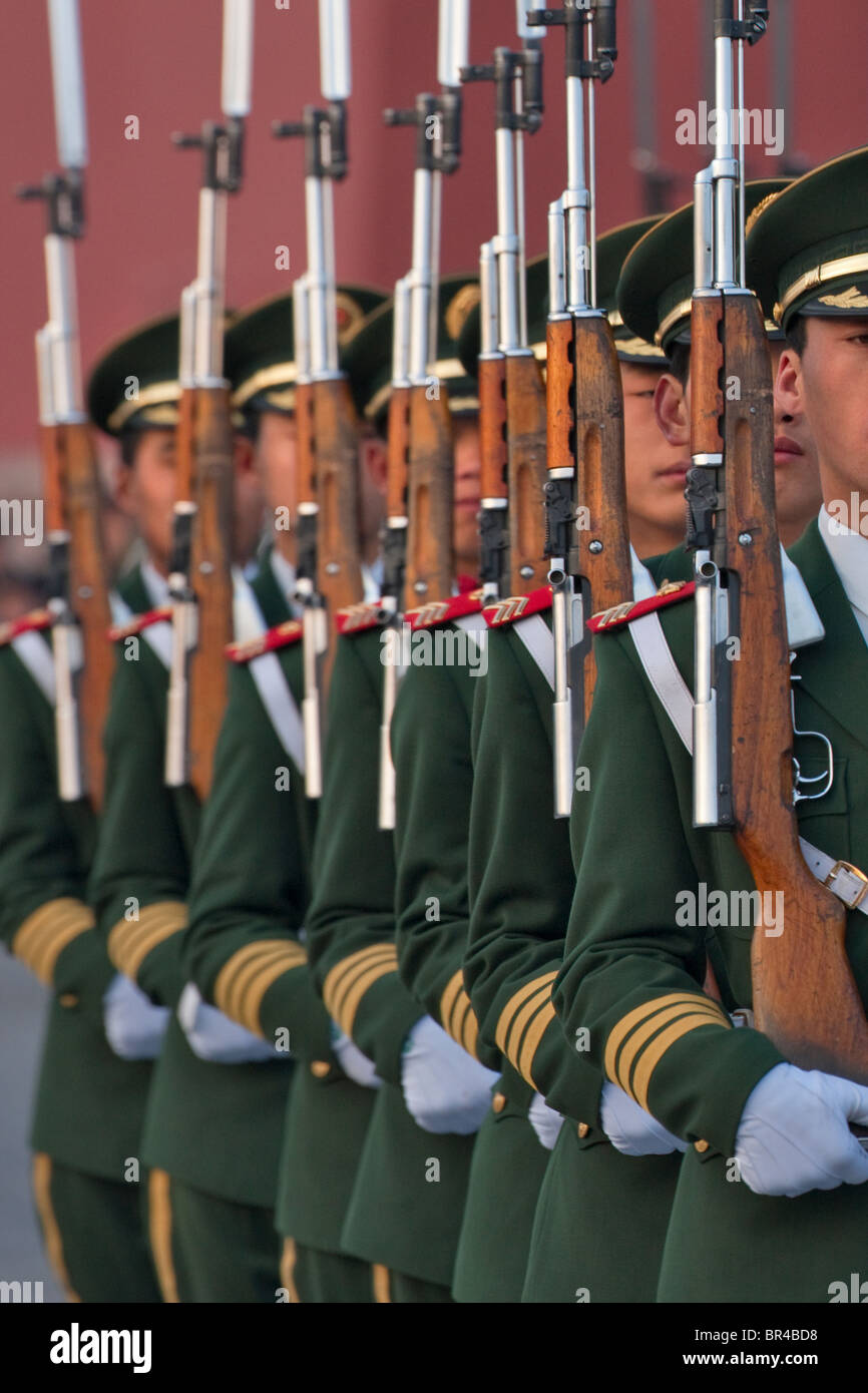 PLA soldiers marching in Tian An Men Square, Beijing, China Stock Photo