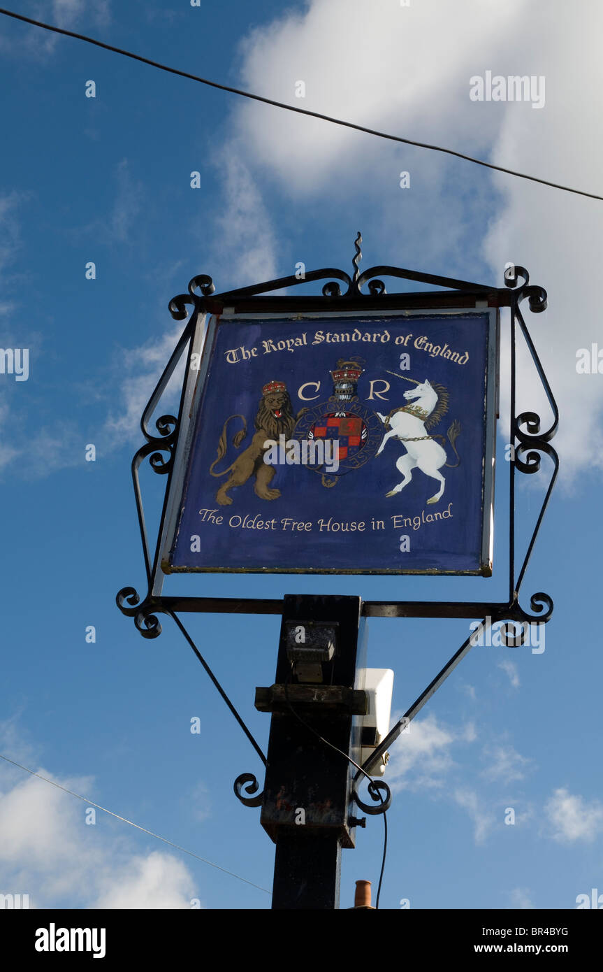 Royal Standard of England pub sign against a deep blue sky in Forty ...