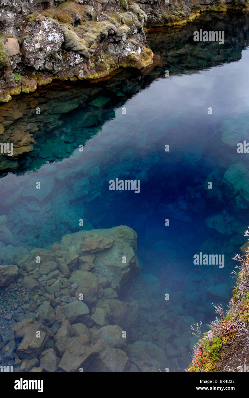 The Silfra fissure, Þingvellir, where the European and American Plates meet. Stock Photo
