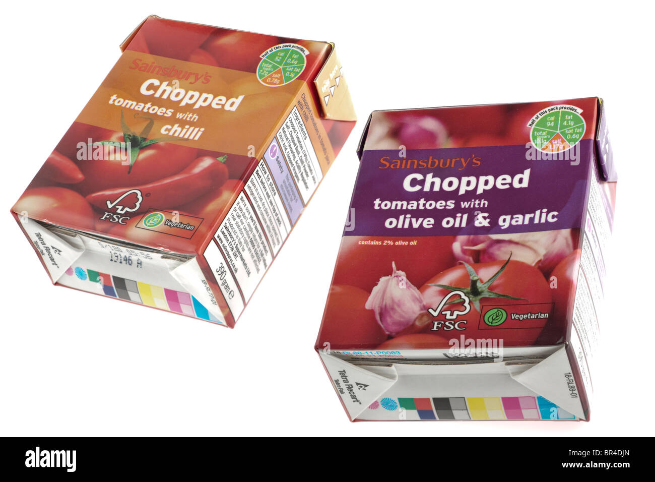 Two Cartons of Sainsburys chopped tomatoes one with olive oil and