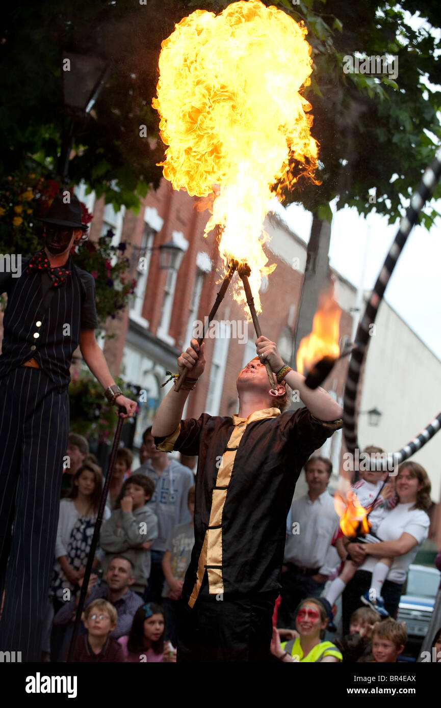 Fire breather at Shrewsbury International Street Theatre Festival, Shropshire UK Stock Photo