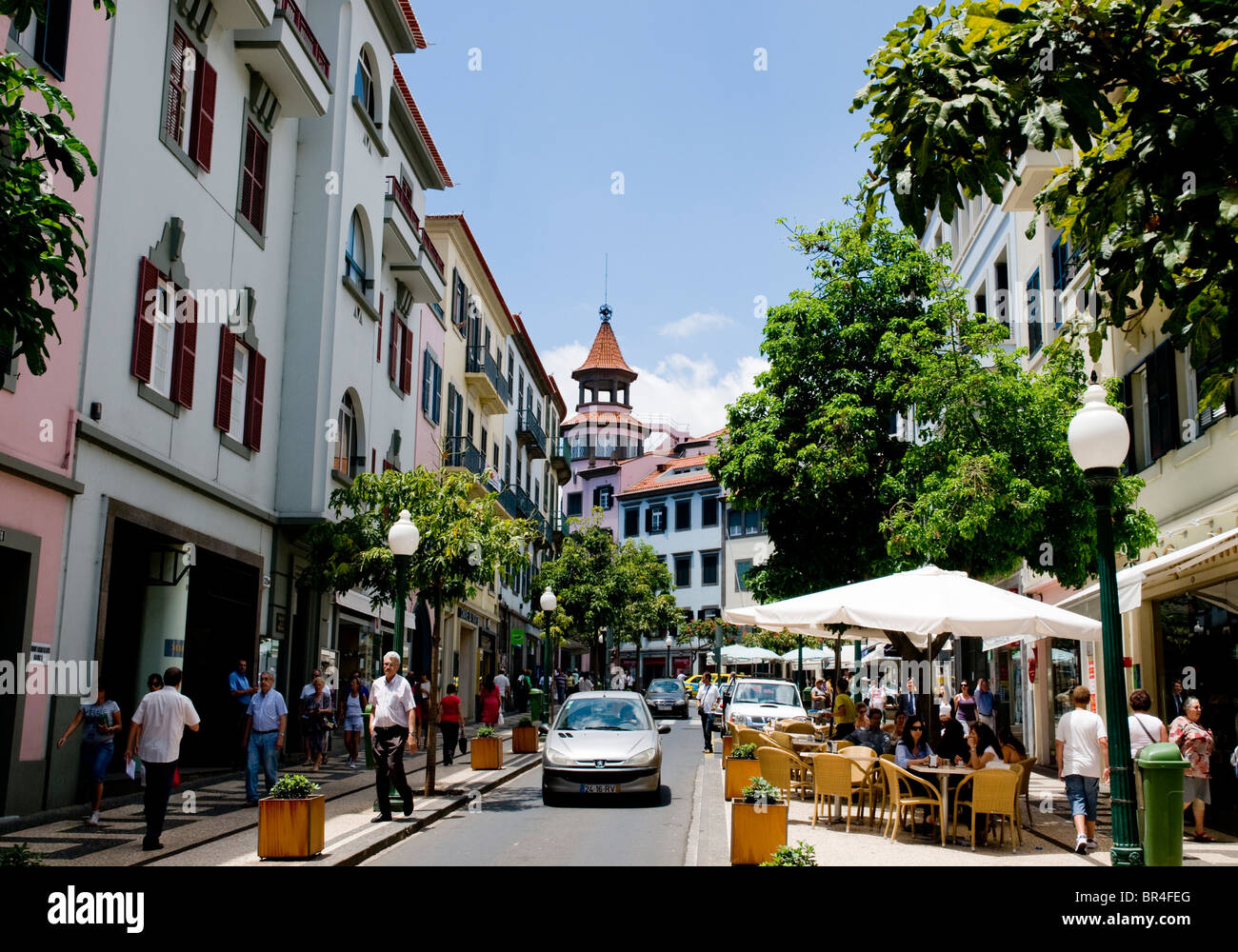 The busy Rua Fernão Ornelas in central Funchal, on the island of Madeira. Stock Photo