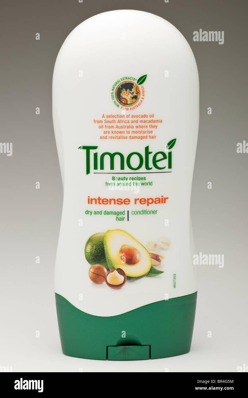 Plastic container of Timotei intense repair hair conditioner for dry and damaged hair Stock Photo