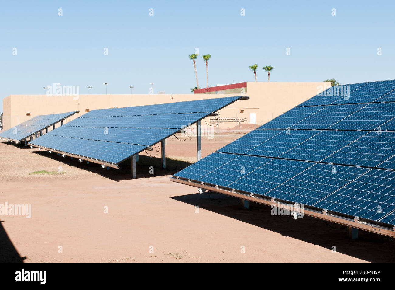 A solar farm is being constructed to supply electricity to an