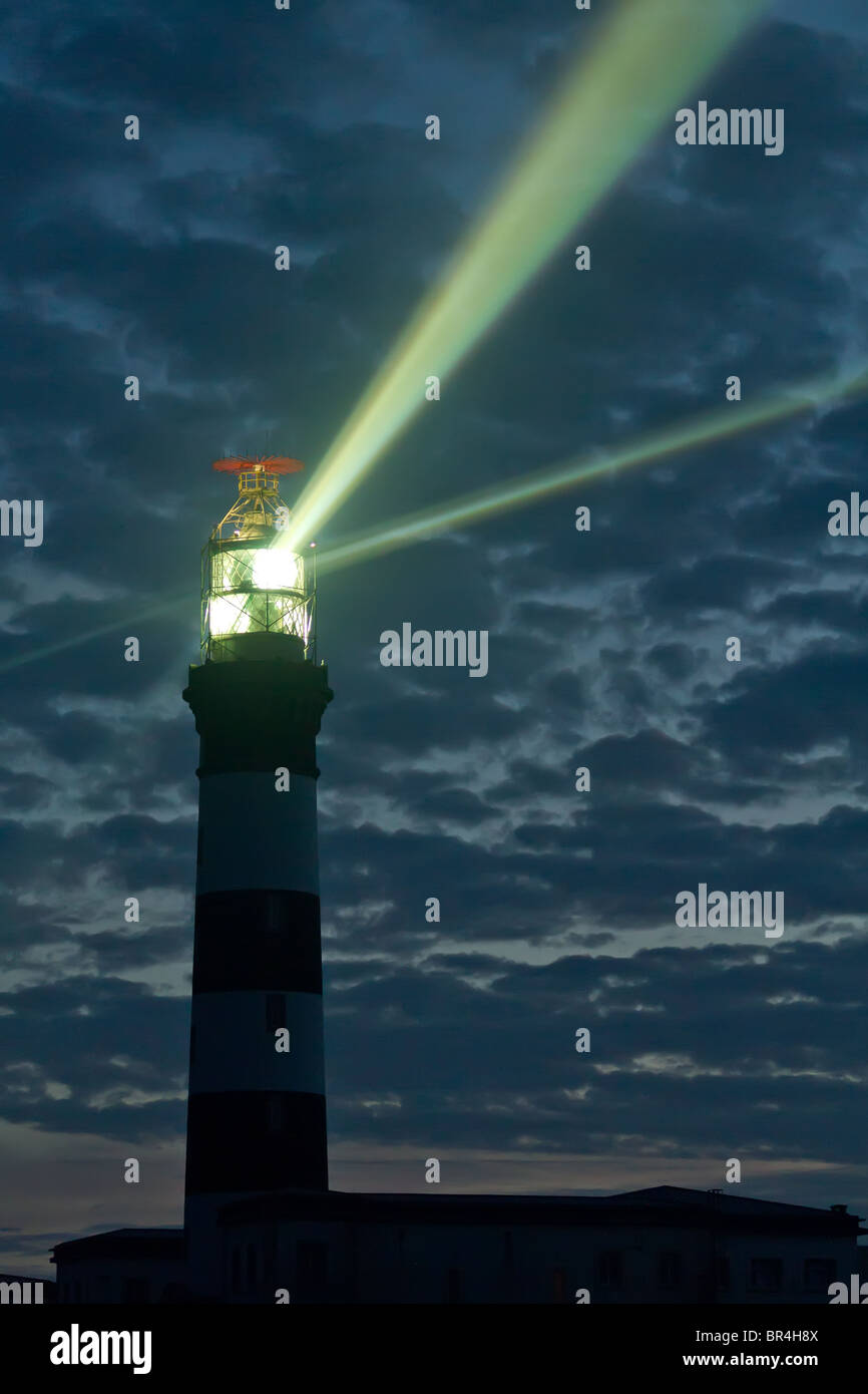 creac'h lighthouse illuminated at night, the most powerful in the world, ouessant island, brittany, france Stock Photo