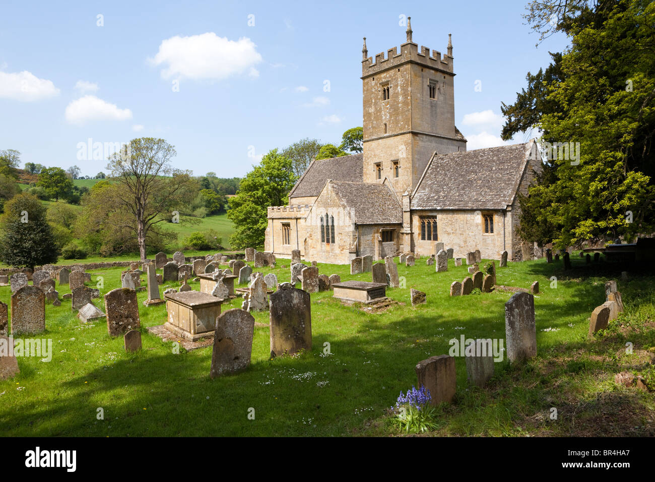 Springtime at St Eadburgha church in the Cotswold village of Broadway, Worcestershire UK Stock Photo