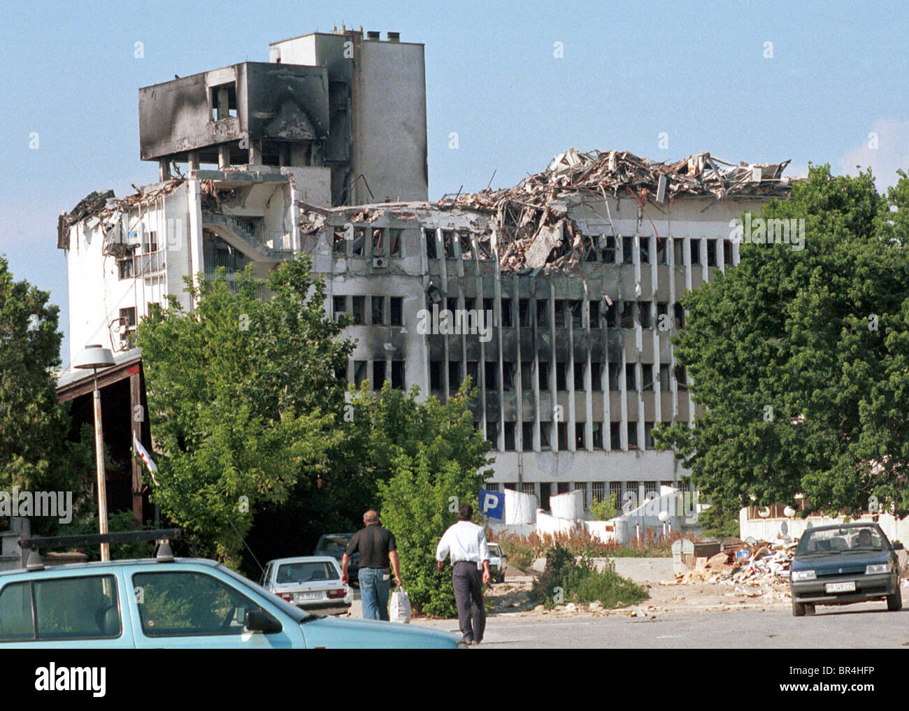 NATO bomb destruction in Pristina, Kosovo. Stock Photo