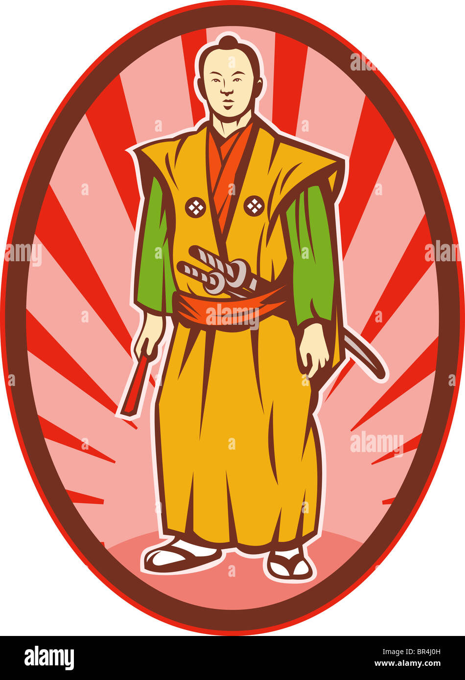 illustration of a Samurai warrior with katana sword and fan Stock Photo ...