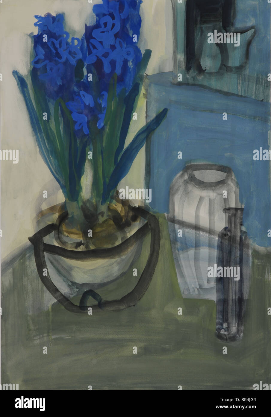 Painting of flower vase on table Stock Photo Alamy