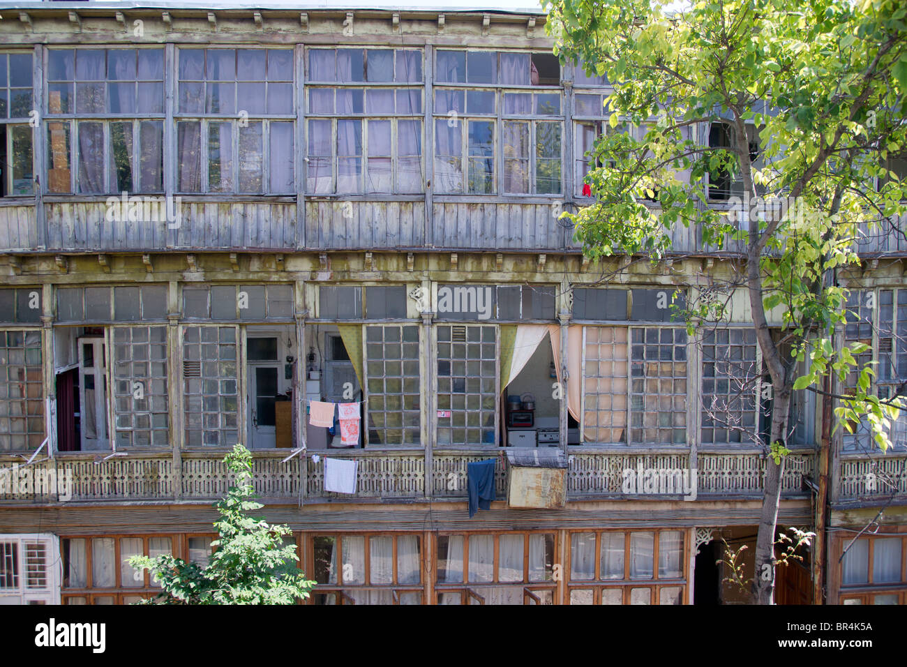 old houses with wooden balconies in Tbilisi, Georgia, Caucasus Stock Photo