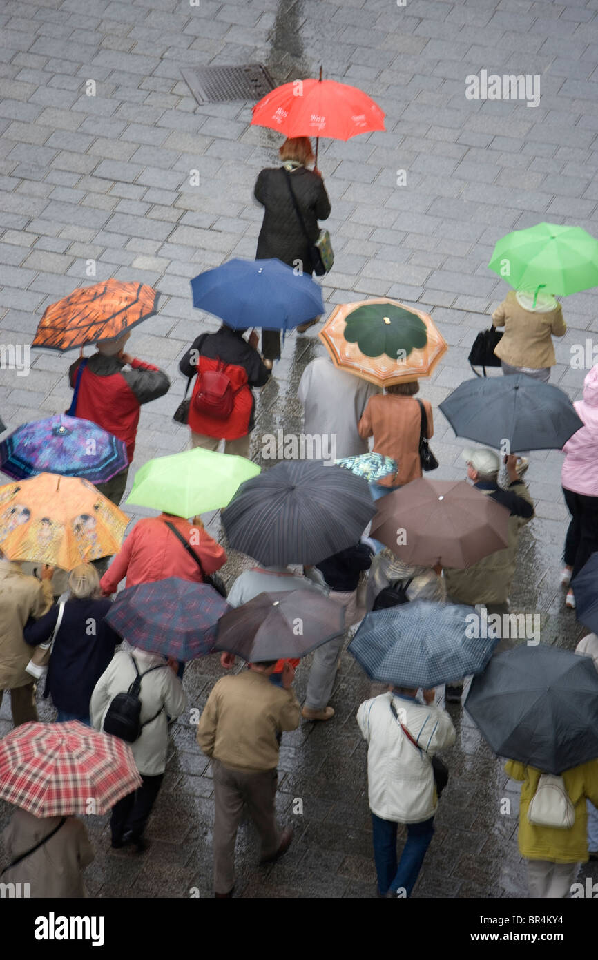 A Tour Group walking in the rain. Vienna, Austria, Central Europe Stock Photo