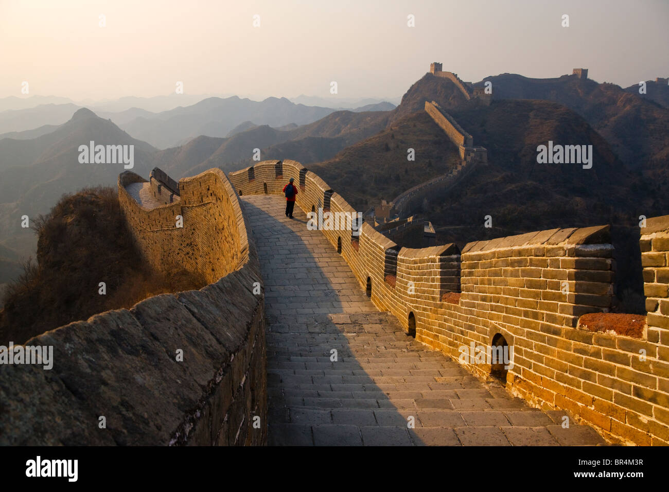 Hiker on Great Wall, Jinshanling, Hebei, China Stock Photo