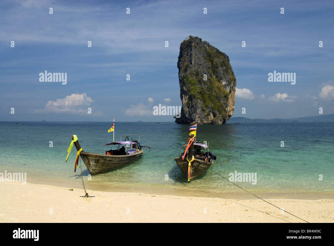 Longtail boats on the beach, Poda Island, Thailand Stock Photo