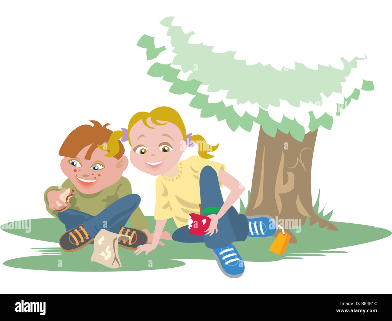 Students eating under a tree at lunchtime Stock Photo - Alamy