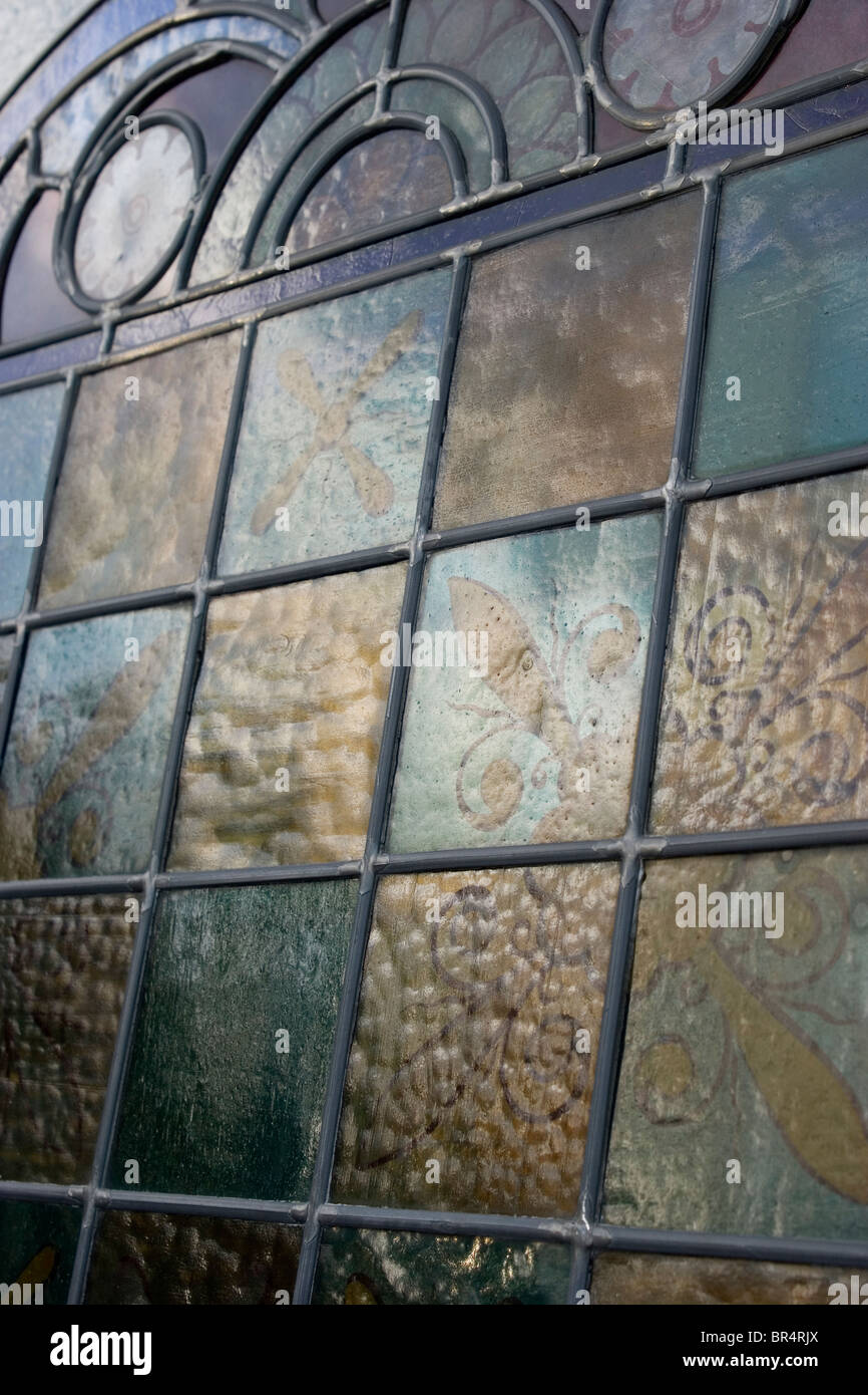 Architectural Salvage Stained Glass salvaged for resale Stock Photo