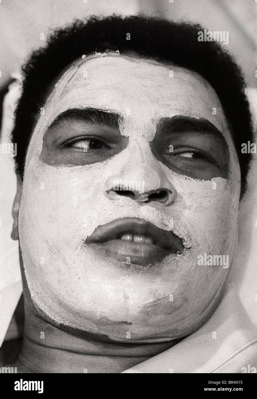 Muhammad Ali getting a facial in 1984. Stock Photo