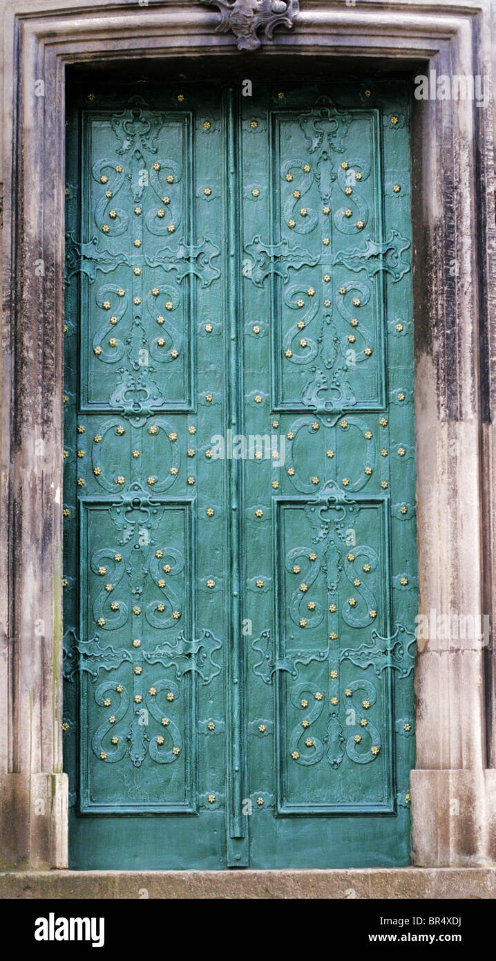 Old metal green door Stock Photo