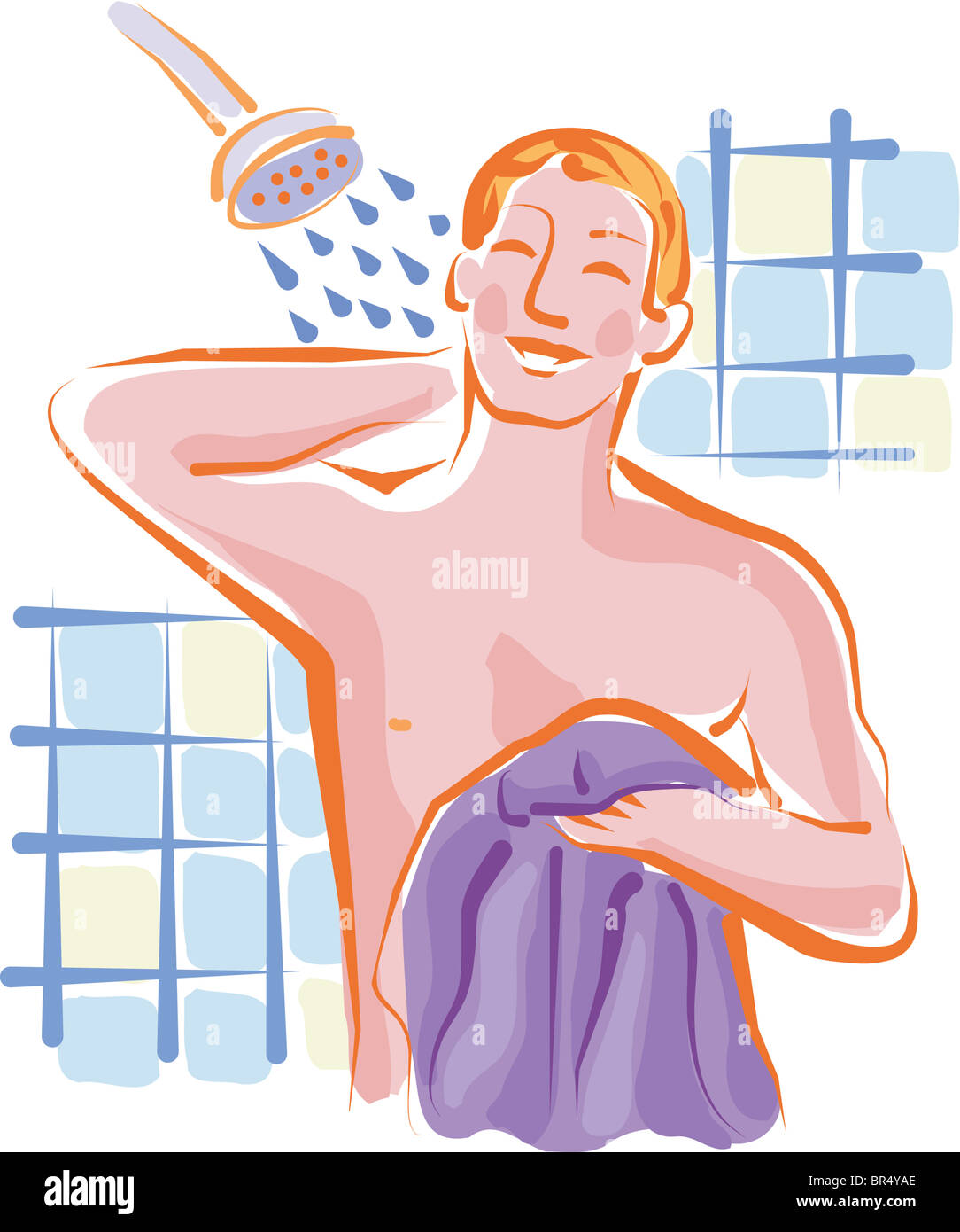 A man taking a refreshing shower Stock Photo