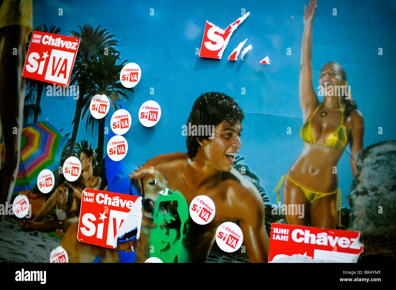 Pro-Hugo Chavez political paraphernalia in the streets of Caracas Venezuela. Stock Photo