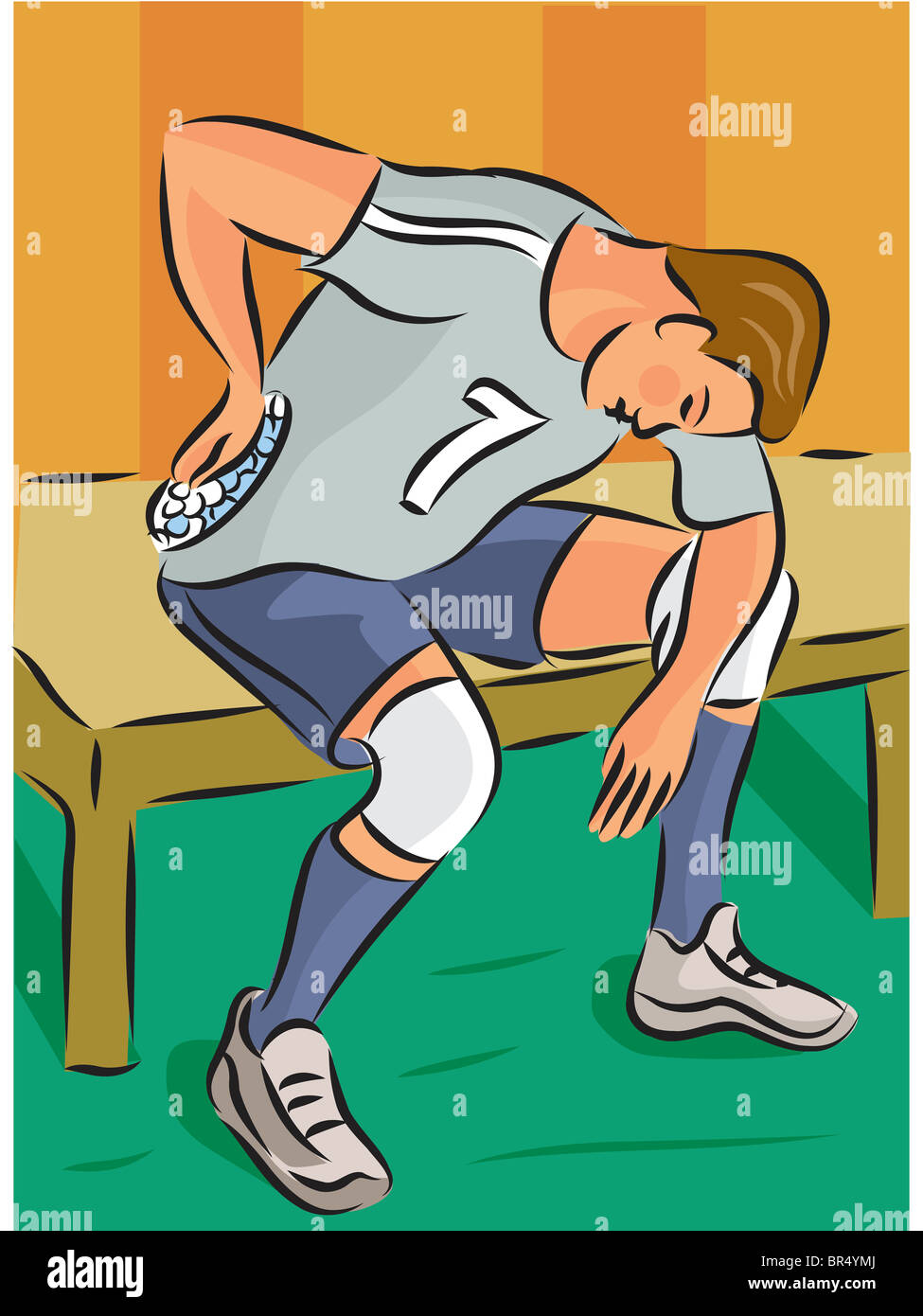 Sportsman putting ice pack on back injury Stock Photo Alamy