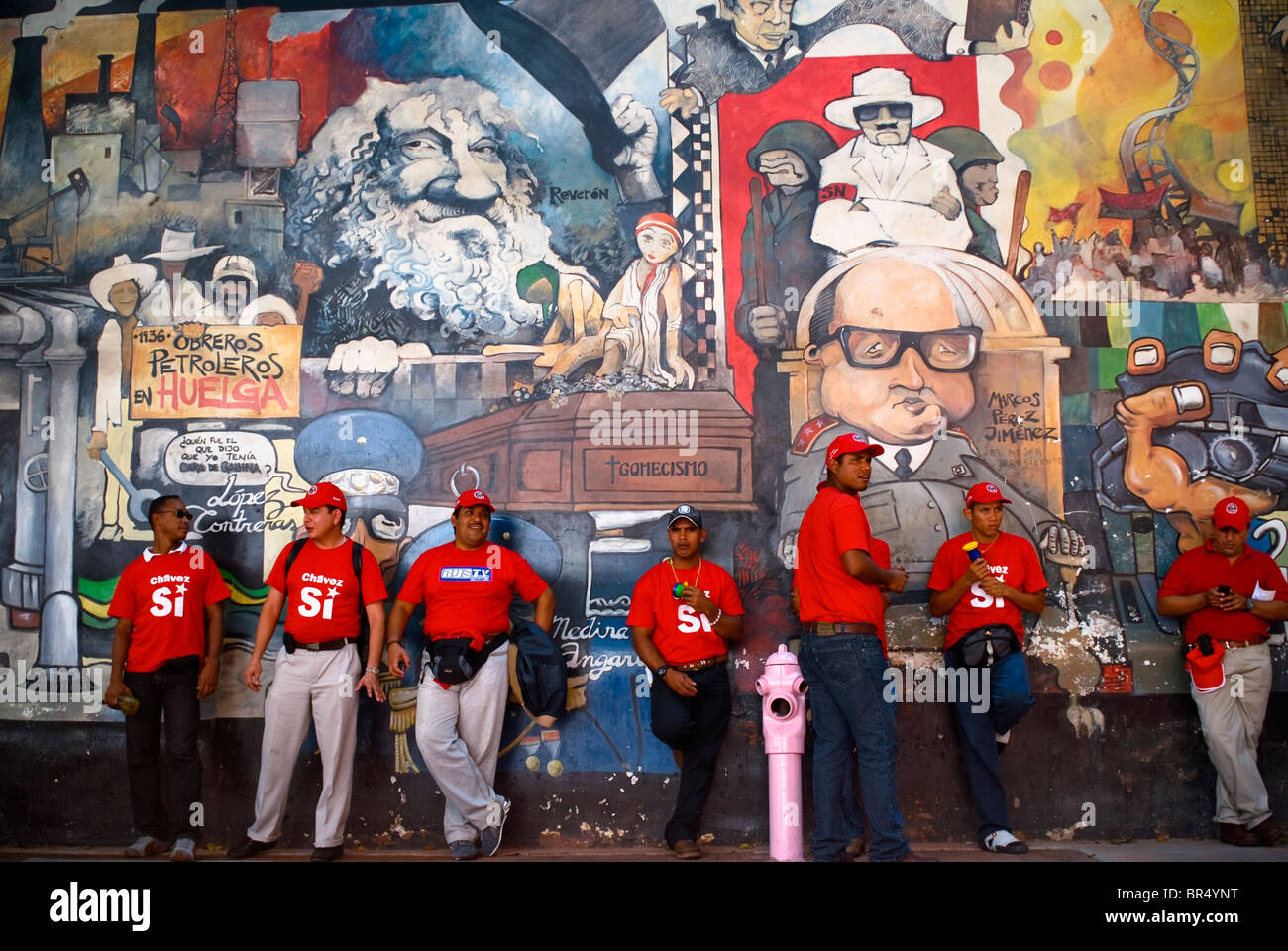 Supporters rally in the streets for the end of presidential term limits in Caracas Venezuela. Stock Photo