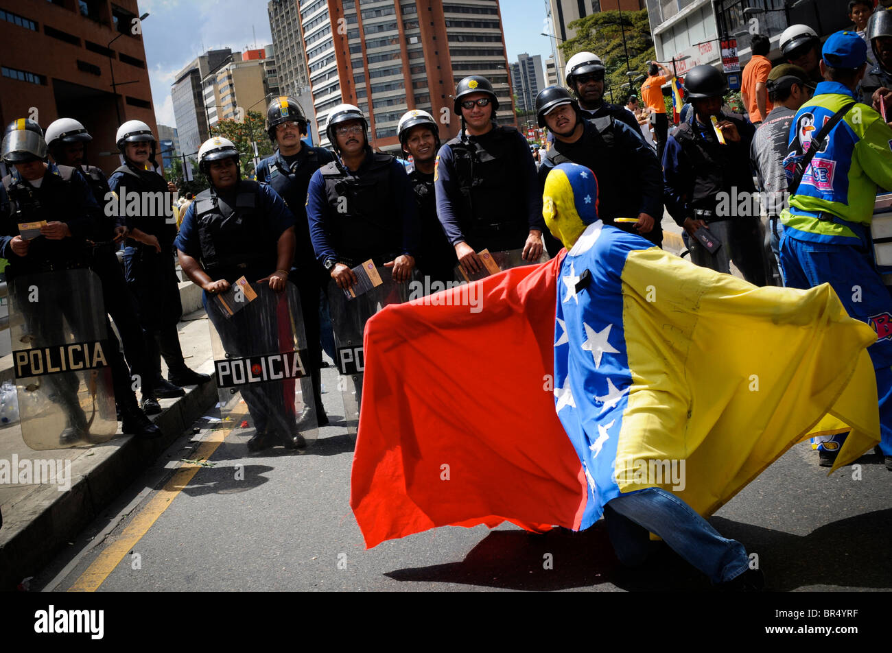 Venezuelan marches in opposition of Hugo Chavez in Caracas Venezuela. Stock Photo