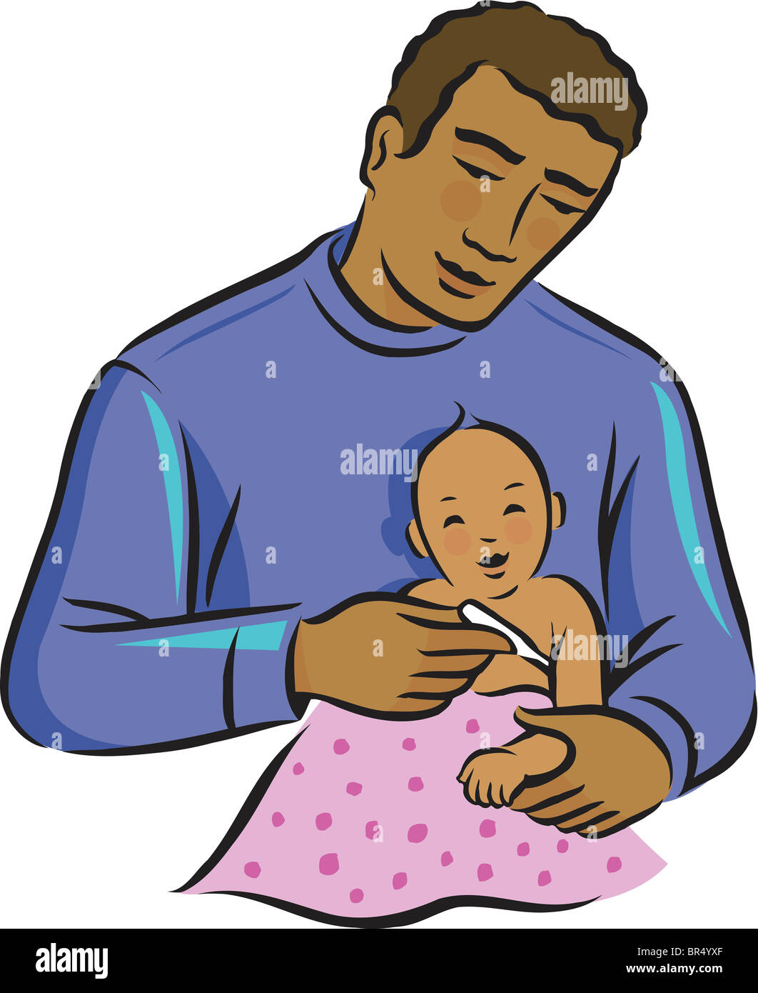 A man checking a babys temperature using thermometer Stock Photo