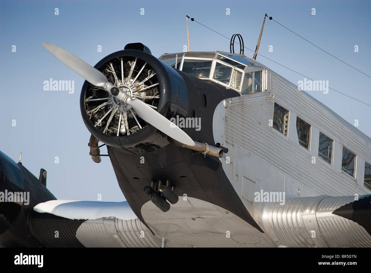 The Junkers Ju 52 was used as an civilian airliner and military aircraft manufactured between 1932 and 1945 by Junkers. Stock Photo