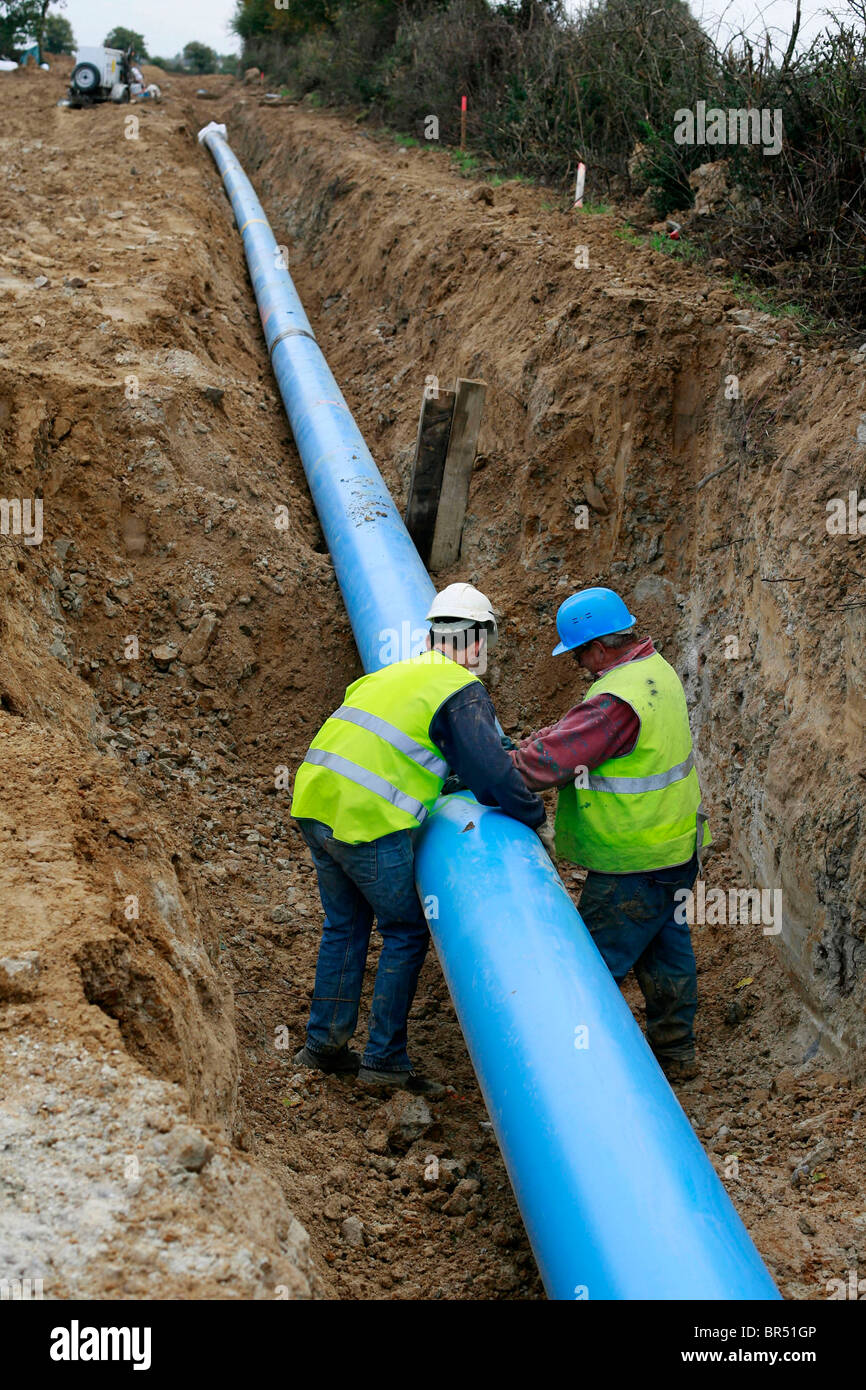 Construction of drinking water pipes Stock Photo Alamy