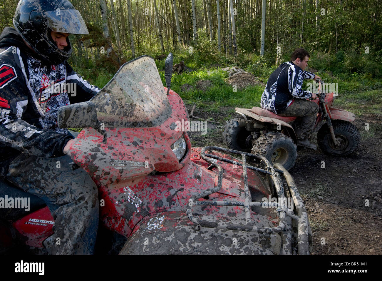 Off Road Vehicle Riders Trailer Camp Fort McMurray Canada Stock Photo