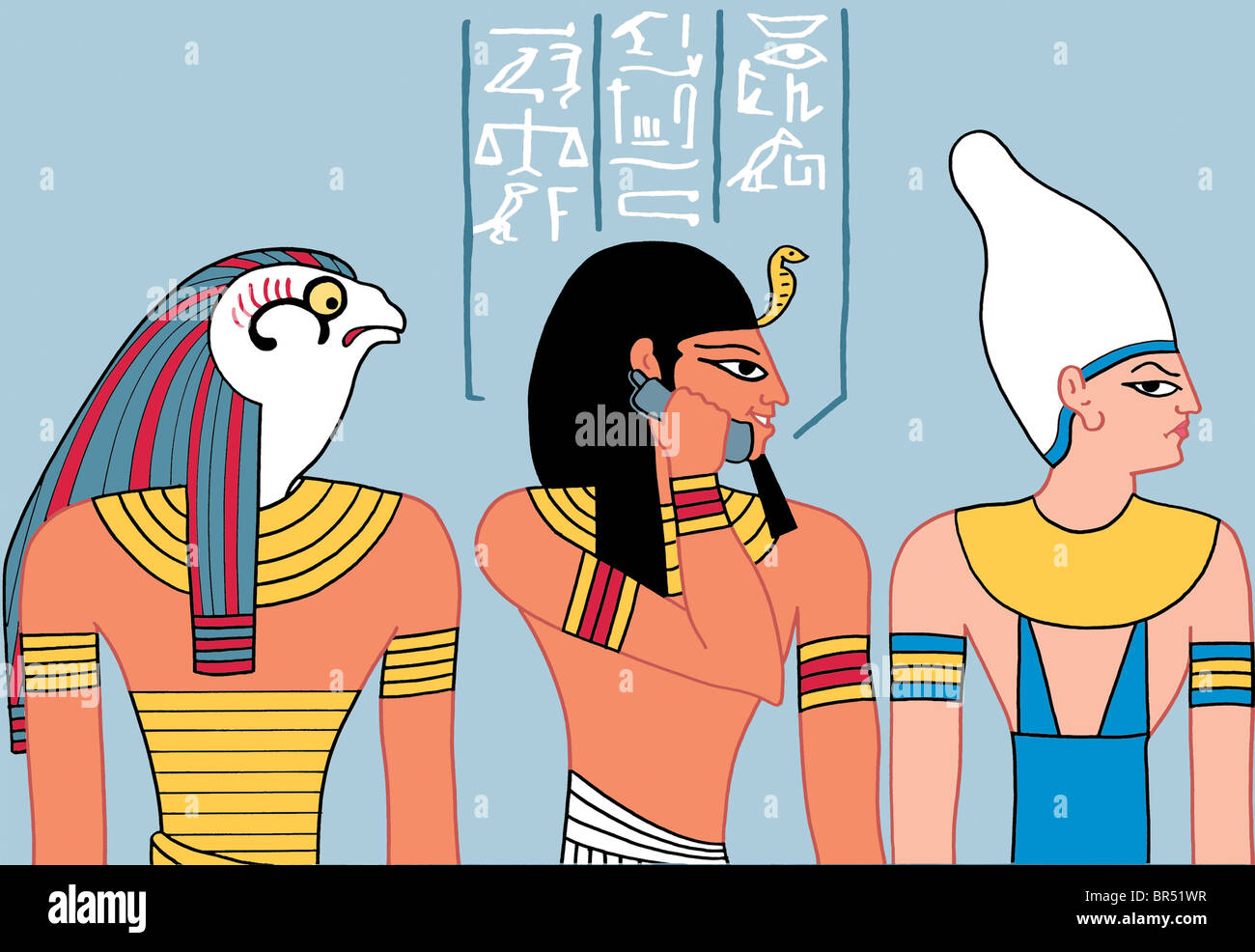Ancient egyptian talking on the phone Stock Photo