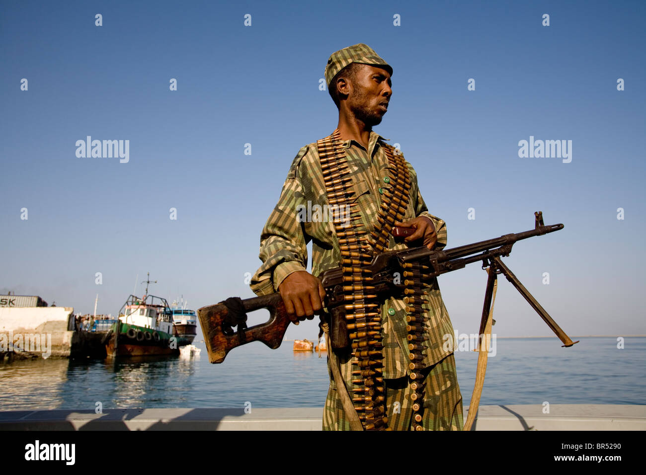 Somaliland coastguard at the port of Berbera. Stock Photo