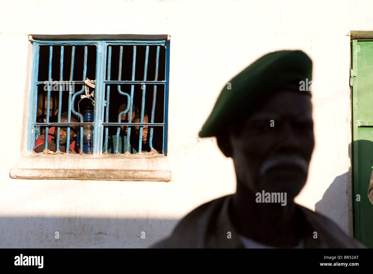 Somali pirates held in a jail in the desert town of Mandera in Somaliland. Stock Photo