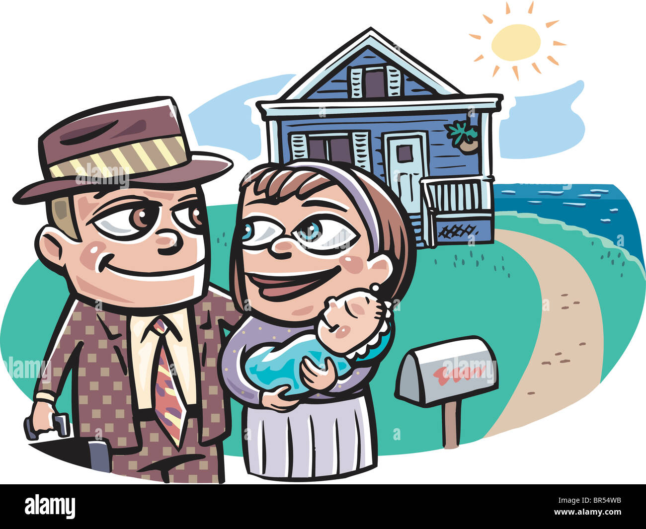 A family standing in front of their new home Stock Photo - Alamy