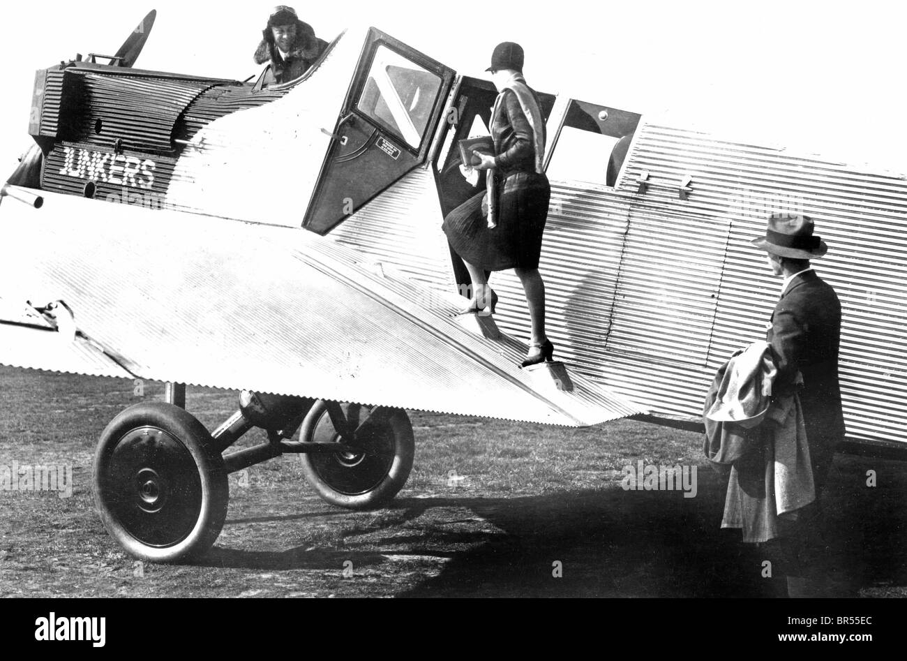 Historic photograph, aeroplane passengers, around 1926 Stock Photo