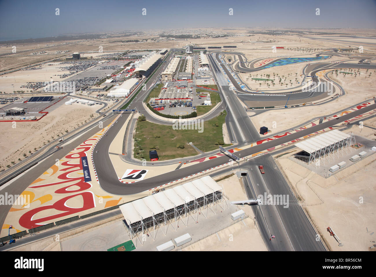Aerial photo of the Bahrain International Circuit during the 2010 Formula 1 Grand Prix Stock Photo