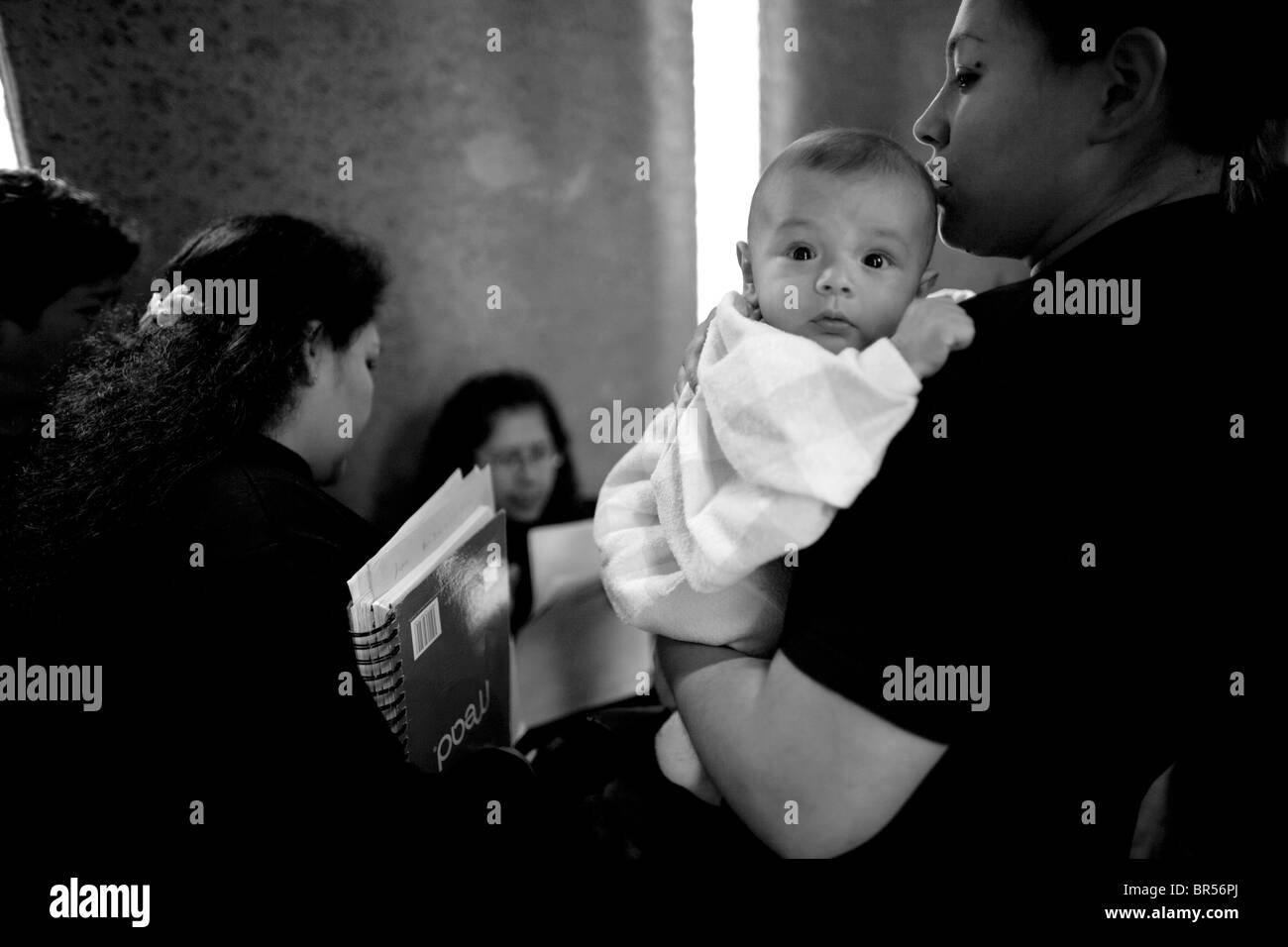 A prison mother with her baby inside a female penitentiary in Mexico D.F. Stock Photo