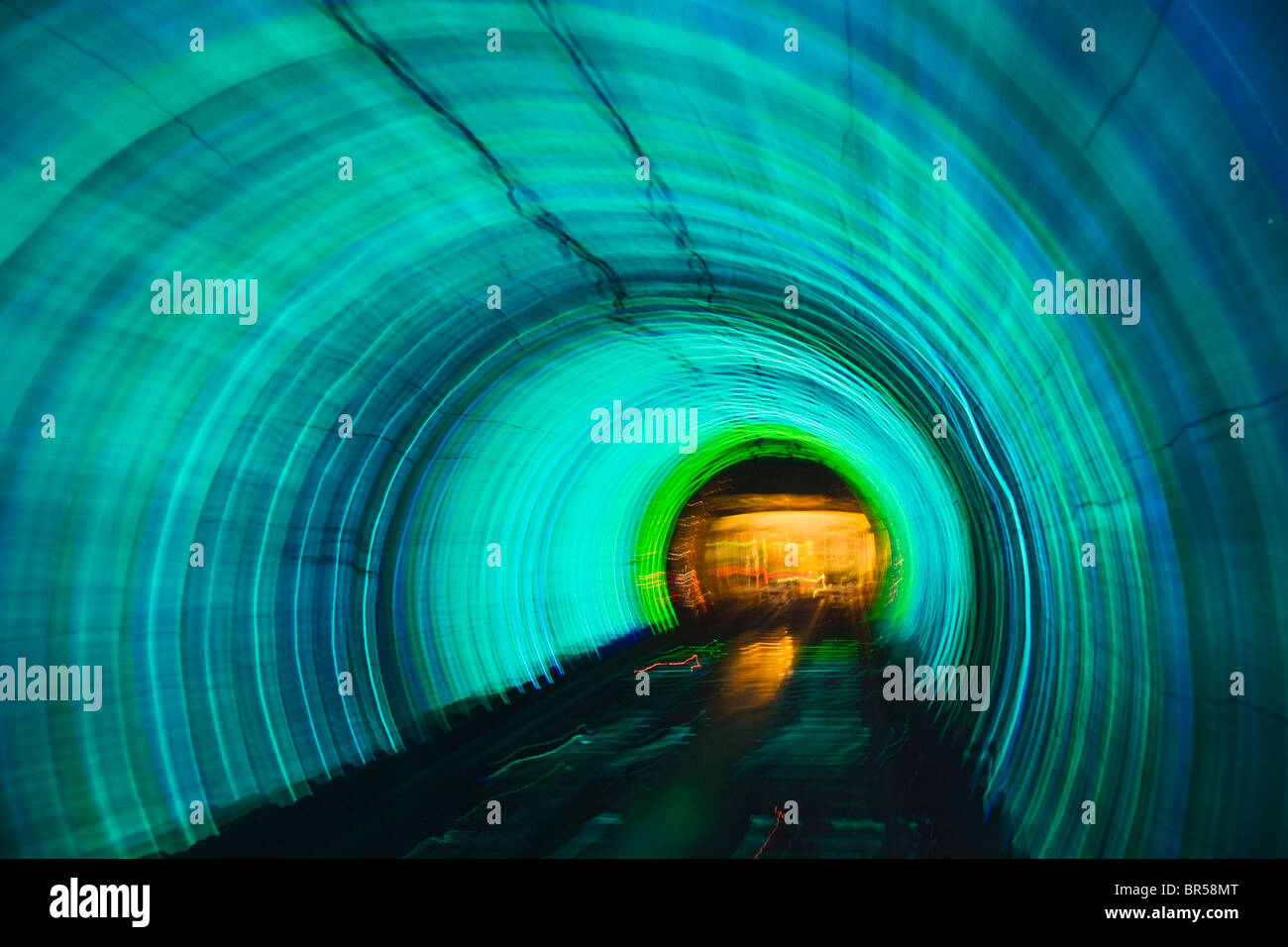 Underground tunnel lights across Huangpu River, Shanghai, China Stock