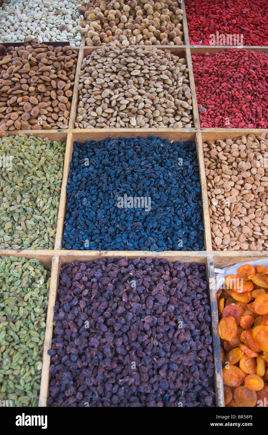 Dried fruit and nuts at the market, Dunhuang, Gansu Province, China