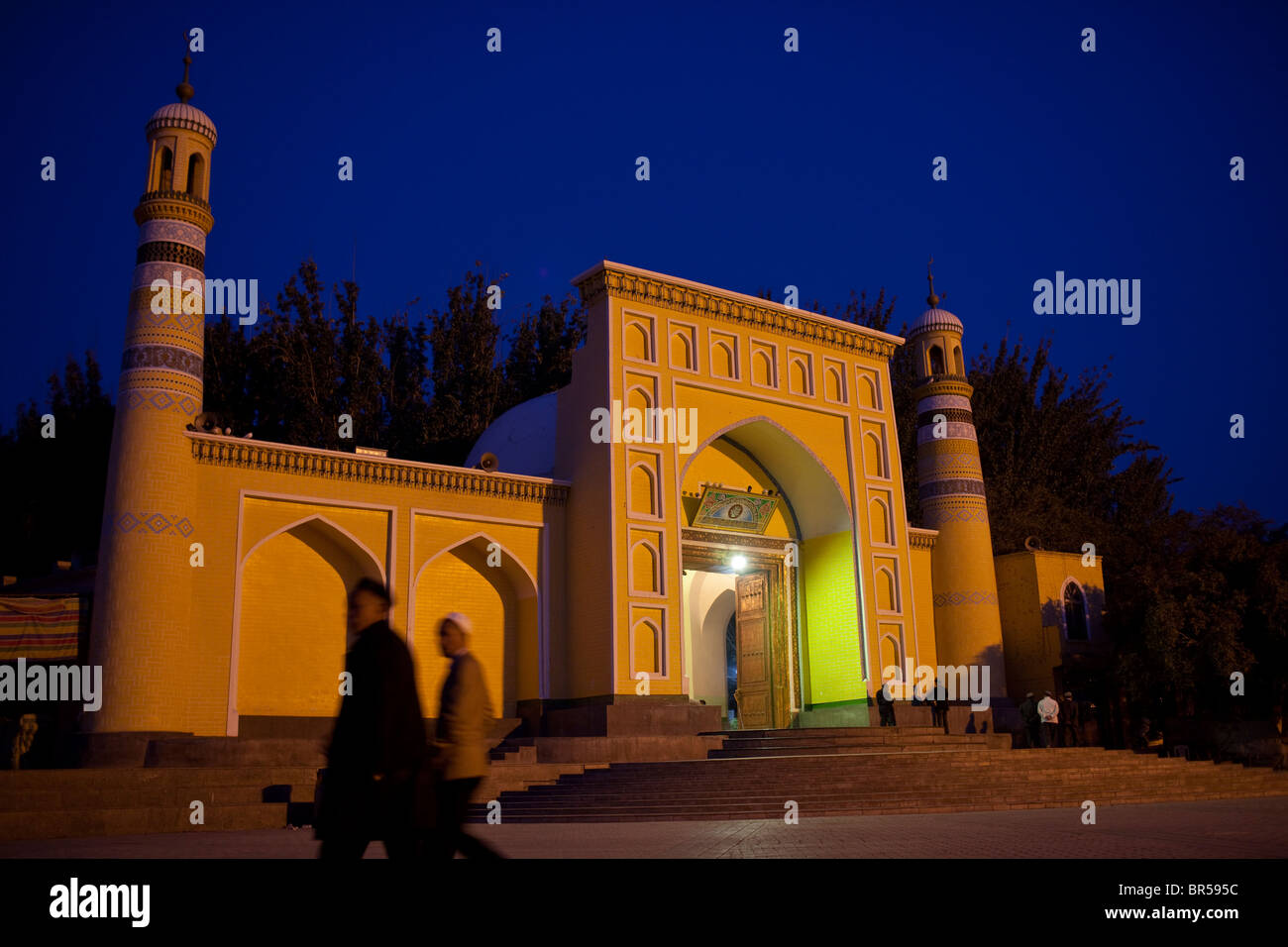 Id Kah mosques at night Kashgar Xinjiang China. Stock Photo
