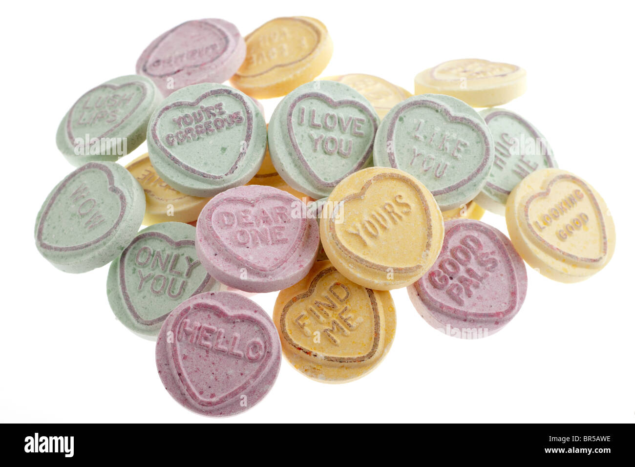 Pile of love hearts sweets Stock Photo