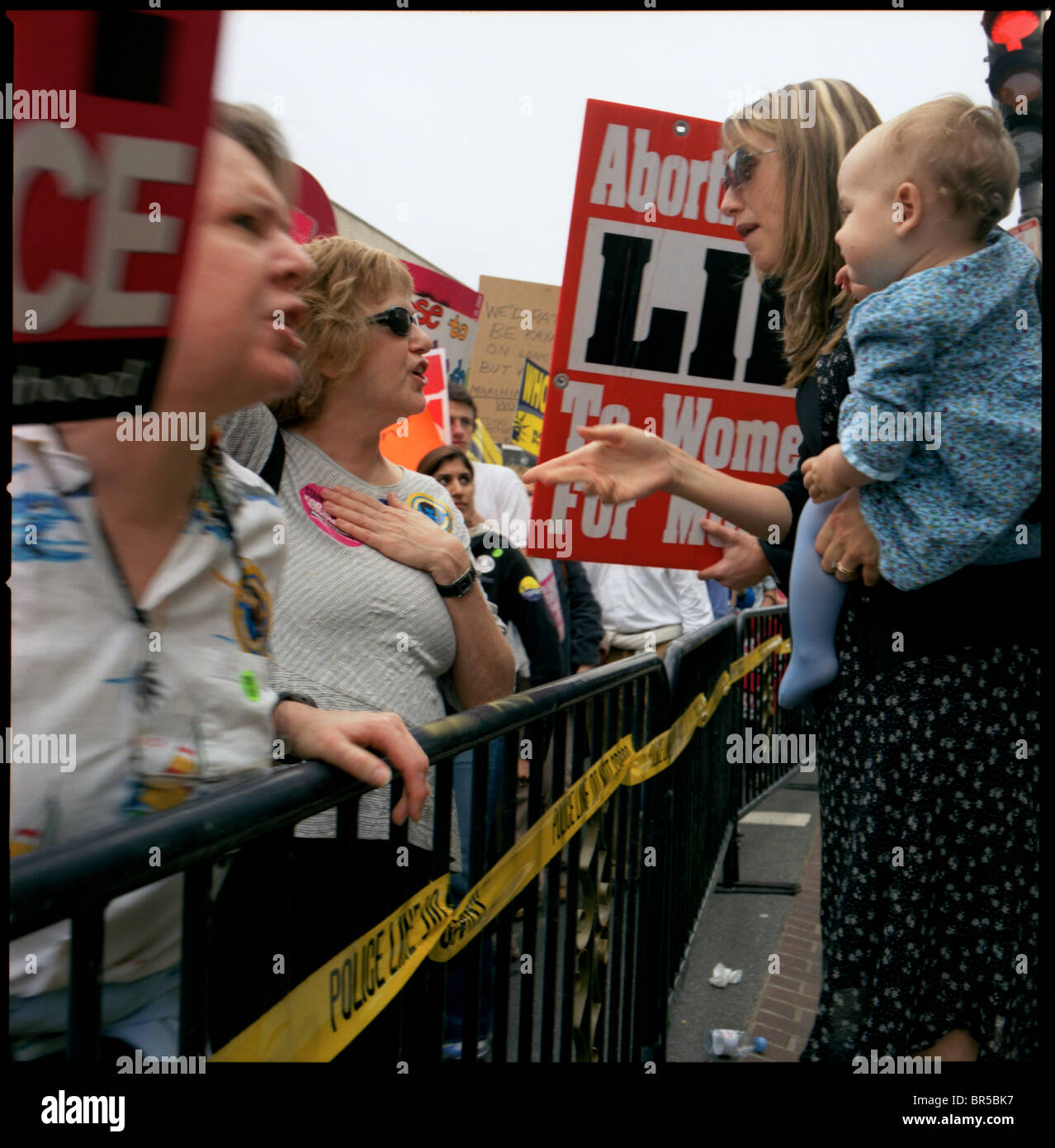 Pro-choice and anti-abortion protesters Stock Photo